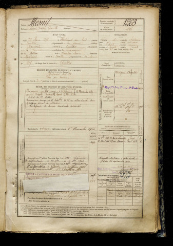 Mesnil, Louis Joseph Camille, né le 22 mars 1876 à Hardecourt-aux-Bois (Somme), classe 1896, matricule n° 1263, Bureau de recrutement de Péronne