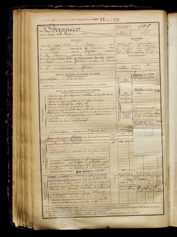 Crappier, Virgile Hector Eugène, né le 16 avril 1878 à Caix (Somme), classe 1898, matricule n° 1108, Bureau de recrutement de Péronne