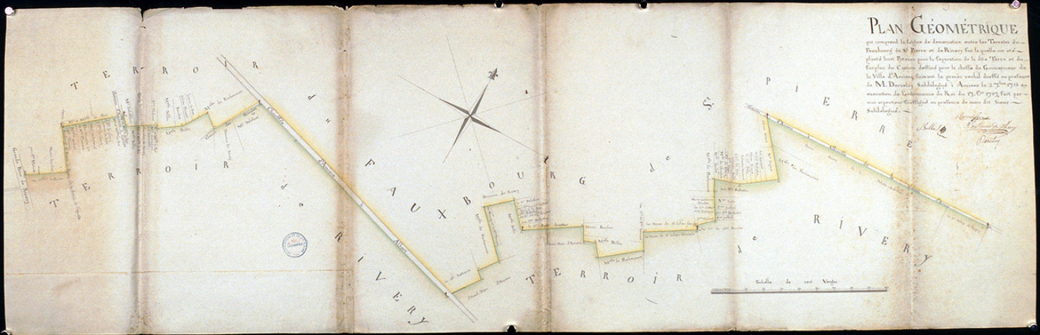 Plan géométrique ... démarcation entre les terroirs du fauxbourg de St PIerre et Rivery pour la chasse du gouverneur de la ville