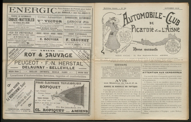 Automobile-club de Picardie et de l'Aisne. Revue mensuelle, 8e année, octobre 1912