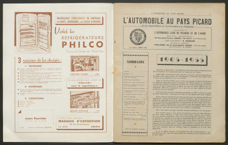 L'Automobile au Pays Picard. Revue de l'Automobile et du Tourisme. Organe officiel de l'Automobile-Club de Picardie et de l'Aisne, 378, janvier 1955