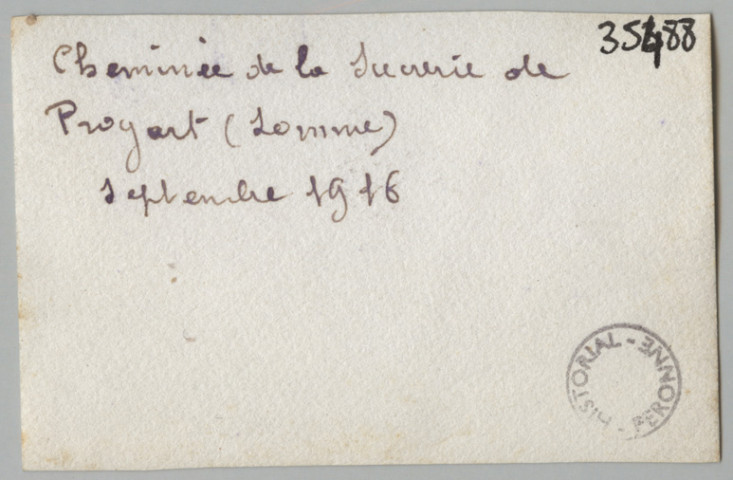 CHEMINEE DE LA SUCRERIE DE PROYART (SOMME). SEPTEMBRE 1916