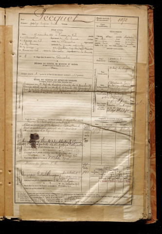 Pecquet, Zéphyr Eugène Emile, né le 10 novembre 1872 à Vismes (Somme), classe 1892, matricule n° 1272, Bureau de recrutement d'Abbeville