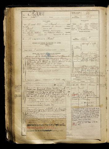 Roger, Jules, né le 13 août 1883 à Roisel (Somme), classe 1903, matricule n° 806, Bureau de recrutement de Péronne