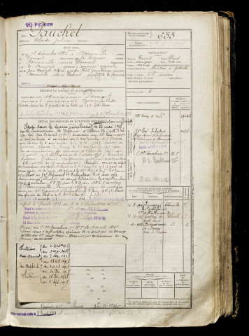 Pauchet, Alcide Julien, né le 18 décembre 1896 à Bonneville (Somme), classe 1916, matricule n° 655, Bureau de recrutement d'Abbeville