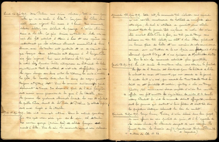 Chronique de la Grande Guerre à Lille rapportée par deux jeunes civiles, Irma et Louise Bornay. Cahier n° II du 9 mai 1915 au 11 décembre 1915