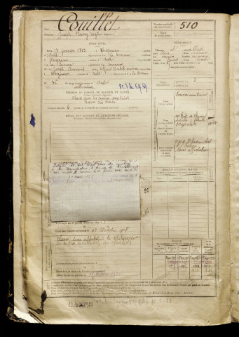 Couillet, Joseph Fleury Eugène, né le 18 janvier 1883 à Woignarue (Somme), classe 1903, matricule n° 510, Bureau de recrutement d'Abbeville
