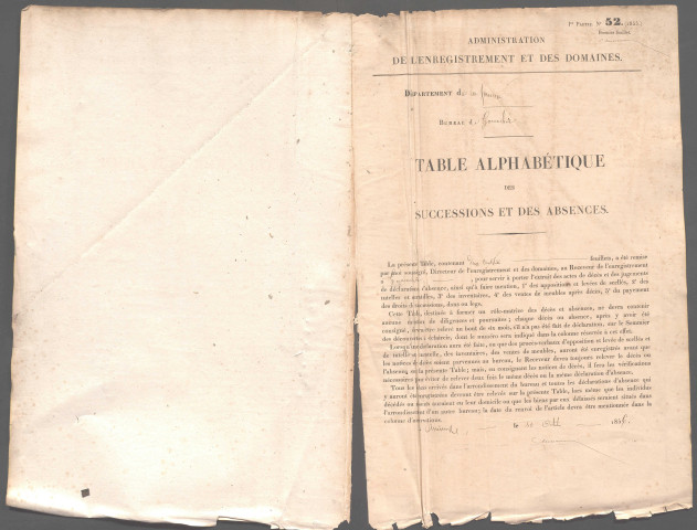 Table des successions et absences du bureau de Gamaches