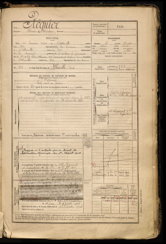 Régnier, Henri Théodore, né le 13 janvier 1868 à Abbeville (Somme), classe 1888, matricule n° 365, Bureau de recrutement d'Abbeville
