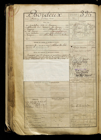 Bordeux, Amaury Gaëtan, né le 08 octobre 1899 à Épagne-Épagnette (Somme), classe 1919, matricule n° 396, Bureau de recrutement d'Abbeville