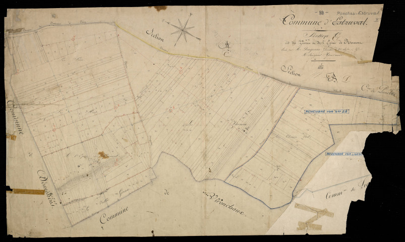 Plan du cadastre napoléonien - Ponches-Estruval (Estruval) : Zièvres (Les) ; Epine de Rermont (L'), E