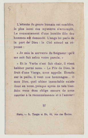 Merveilleuse divine ! Une Vierge devient mère et nous donne le Sauveur. Enfant Dieu couché dans une étable. L'Annonciation ; l'Enfant Jésus