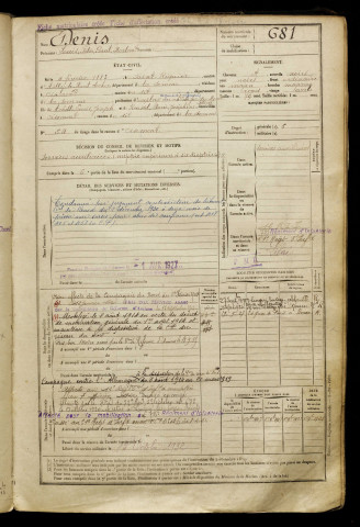Denis, Louis Félix Paul Norbert, né le 04 février 1883 à Saint-Riquier (Somme), classe 1903, matricule n° 681, Bureau de recrutement d'Amiens