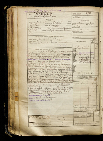 Godefroy, Joseph Paul Gontran, né le 10 janvier 1894 à Vignacourt (Somme), classe 1914, matricule n° 170, Bureau de recrutement d'Amiens
