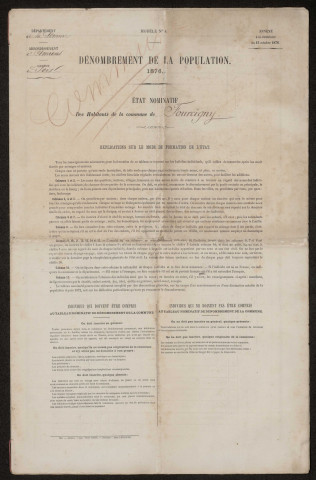 Recensement de la population 1876 : Fourcigny