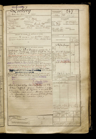 Leclercq, Gaston Louis Maurice, né le 15 juillet 1896 à Warsy (Somme), classe 1916, matricule n° 247, Bureau de recrutement de Péronne