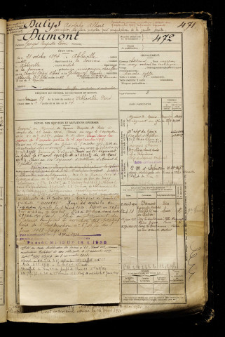 Dumont, Georges Auguste Léon, né le 21 octobre 1894 à Abbeville (Somme), classe 1914, matricule n° 472, Bureau de recrutement d'Abbeville