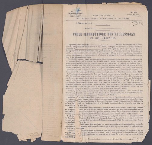 Table des successions et absences du bureau d'Amiens