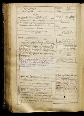 Dumont, Emile Anatole, né le 20 juillet 1884 à Harbonnières (Somme), classe 1904, matricule n° 396, Bureau de recrutement de Péronne