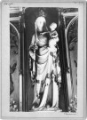 Vue intérieure de l'église : détails de la statue de la Vierge à l'enfant