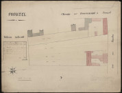 Prouzel. Plan des parcelles situées à l'angle de la rue du Moulin et du chemin de Fossemanant à Prouzel avec le tableau indicatif des propriétaires et des contenances