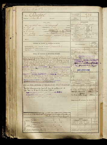 Dupré, Octave Emile, né le 11 avril 1897 à Apremont (Oise), classe 1917, matricule n° 734, Bureau de recrutement d'Amiens