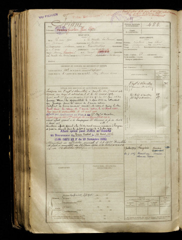 Friant, Gustave Henri Roger, né le 26 mai 1900 à Neuville-Sire-Bernard (La) (Somme), classe 1920, matricule n° 422, Bureau de recrutement de Péronne