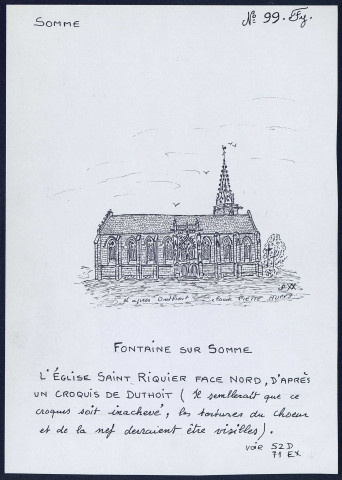 Fontaine-sur-Somme : église Saint-Riquier face nord d'après un croquis de Duthoit - (Reproduction interdite sans autorisation - © Claude Piette)