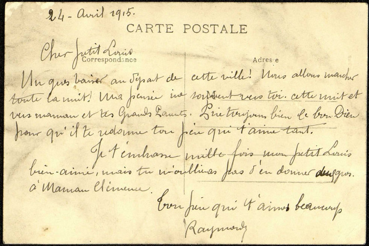 Carte postale intitulée "Verdun. Eglise Saint-Sauveur". Correspondance de Raymond Paillart à son fils Louis