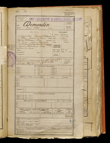Demoulin, Georges Albert, né le 05 juin 1897 à Lignières-Châtelain (Somme), classe 1917, matricule n° 75, Bureau de recrutement d'Amiens