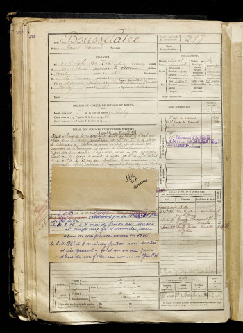 Bousselaire, Marcel Armand, né le 13 octobre 1901 à Couture-Boussey (La) (Eure), classe 1921, matricule n° 217, Bureau de recrutement d'Amiens
