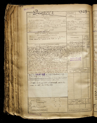 Desprez, Gaston Alfred, né le 31 juillet 1897 à Fressenneville (Somme), classe 1917, matricule n° 1348, Bureau de recrutement d'Abbeville