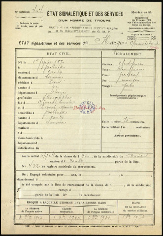 Harger, Clément Emile, né le 01 février 1890 à Belleuse (Somme), classe 1910, matricule n° 132, Bureau de recrutement d'Amiens