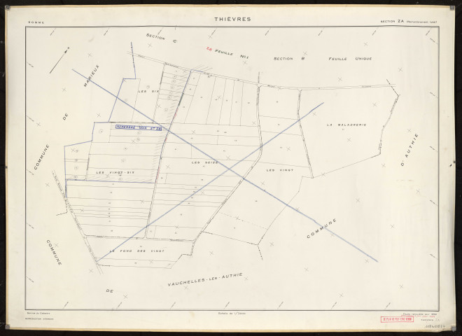 Plan du cadastre rénové - Thièvres : section ZA