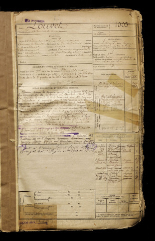 Louvet, Louis Ernest Arthur, né le 28 décembre 1897 à Pommera (Pas-de-Calais), classe 1917, matricule n° 1005, Bureau de recrutement d'Abbeville