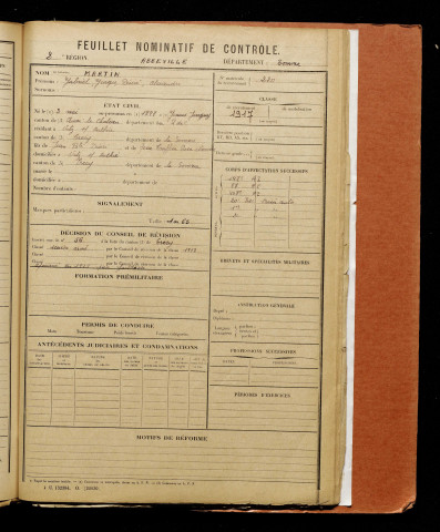 Martin, Gabriel Georges Désiré Alexandre, né le 03 mai 1897 à Gennes-Ivergny (Pas-de-Calais), classe 1917, matricule n° 220, Bureau de recrutement d'Abbeville