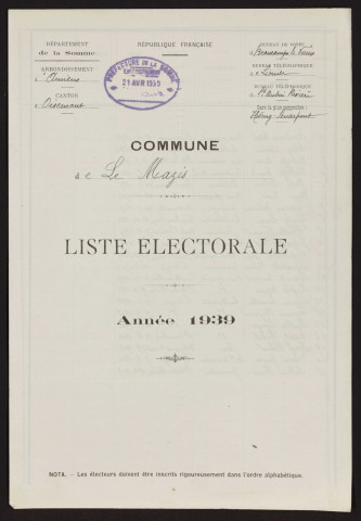 Liste électorale : Mazis (Le)