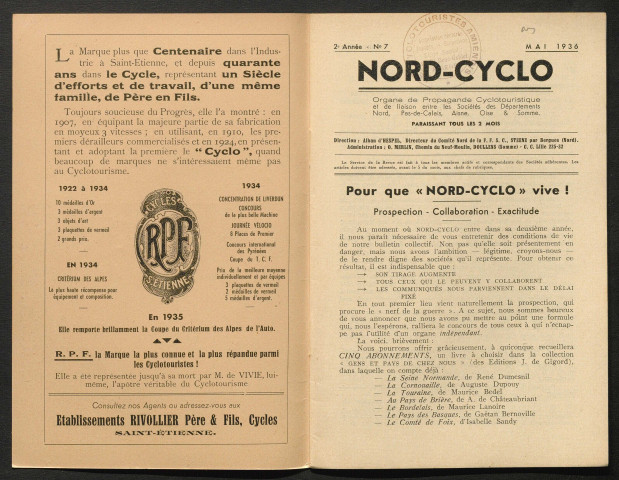 Nord-Cyclo. Organe de Propagande Cyclotouristique et de liaison entre les Sociétés des Départements du Nord, du Pas-de-Calais et de la Somme, numéro 7