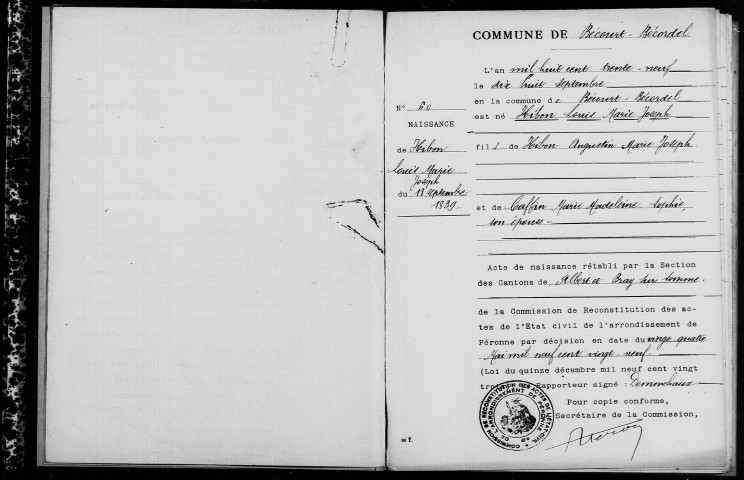 Becordel-Becourt : naissances (registres reconstitués)