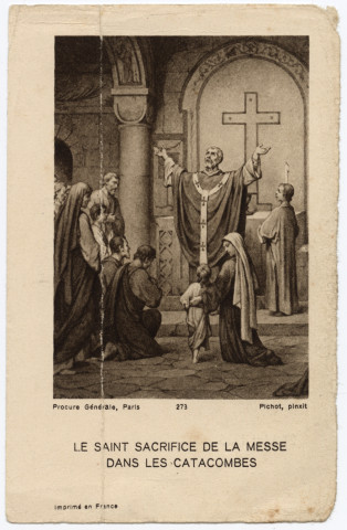 Le Saint Sacrifice de la Messe dans les catacombes. Souvenir du 25e anniversaire de ma promotion à la cure et au doyenné de Granvilliers 1911 - 30 avril – 1936. L. Meister, chanoine honoraire de Beauvais