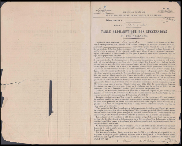 Table des successions et absences du bureau d'Abbeville