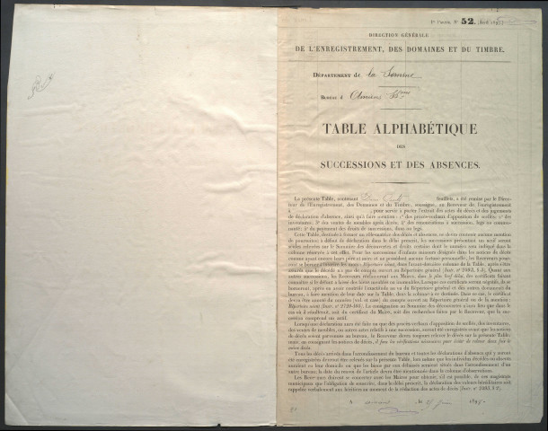 Table des successions et absences du bureau d'Amiens