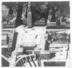 Maquette du projet d'aménagement de la place Alphonse Fiquet figurant la gare, la gare routière, la tour Perret "tour horloge"