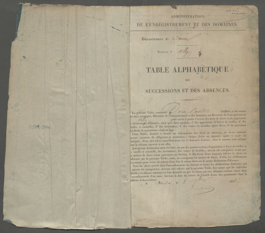 Table des successions et absences du bureau d'Ailly-sur-Noye