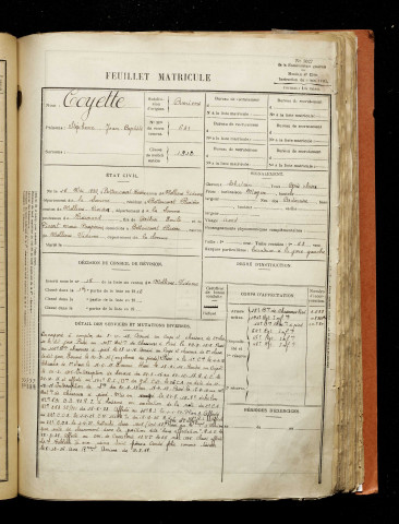 Coyette, Stéphane Jean Baptiste, né le 15 mai 1892 à Bettencourt-Rivière (Somme), classe 1912, matricule n° 631, Bureau de recrutement d'Amiens