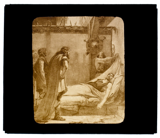 H. de F. (Histoire de France) - Vle - Chilperic Ier devant le corps de son frère assassiné (575) - peinture de J.P. Laurens