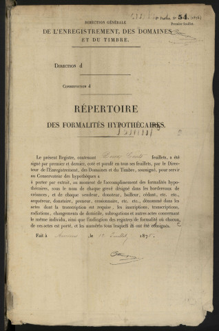 Répertoire des formalités hypothécaires, du 09/11/1875 au 21/01/1876, volume 376 (Conservation des hypothèques d'Amiens)