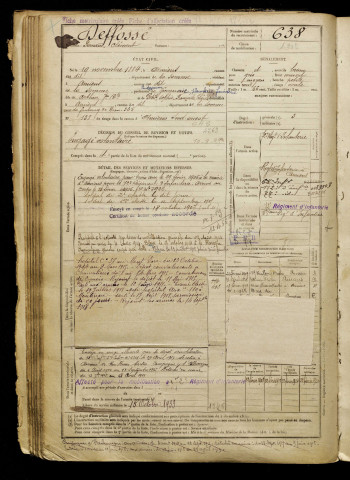 Deffossé, Fernand Clément, né le 19 novembre 1884 à Amiens (Somme), classe 1904, matricule n° 638, Bureau de recrutement d'Amiens