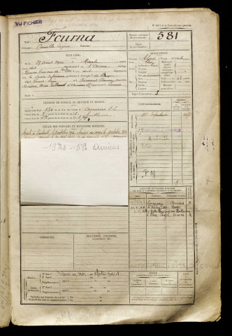 Fourna, Camille Eugène, né le 27 août 1900 à Marle (Aisne), classe 1920, matricule n° 581, Bureau de recrutement d'Amiens