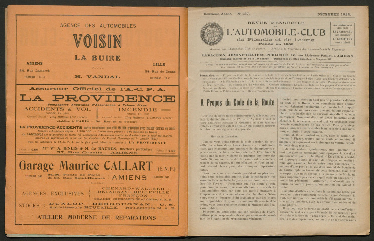 L'Automobile-club de Picardie et de l'Aisne. Revue mensuelle, 137, décembre 1922